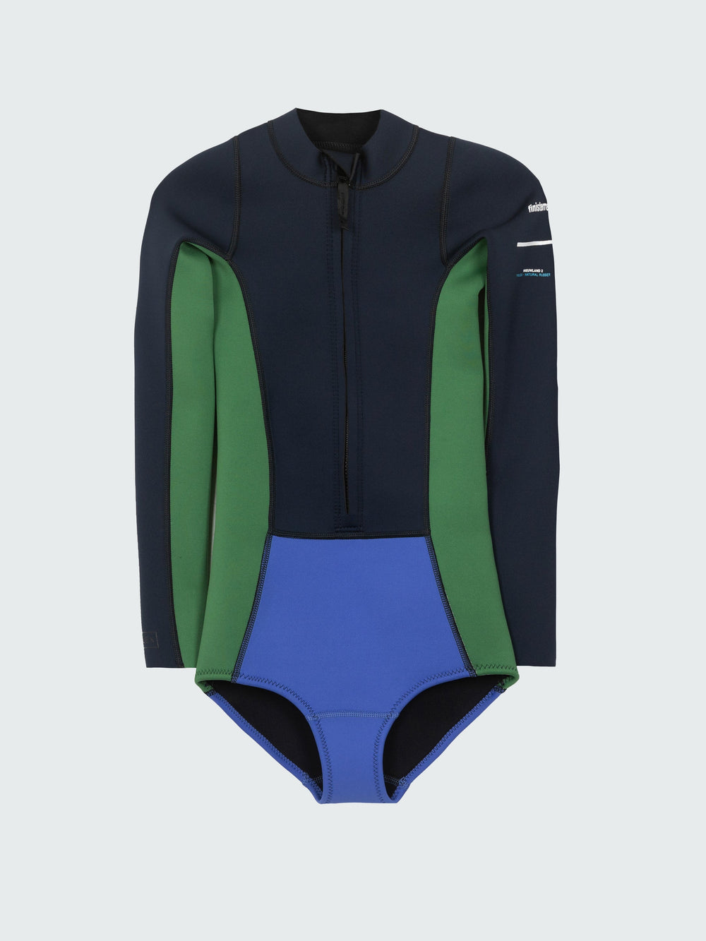 Women Natural Rubber Yulex Long Sleeve Swimsuit in Navy/Lake/Green - Kaia