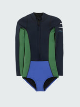 Women Natural Rubber Yulex Long Sleeve Swimsuit in Navy/Lake/Green - Kaia