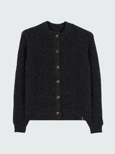 Women Wool Crew Neck Cardigan in Black - Mora