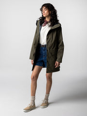Women Organic Cotton Waterproof Jacket in Olive - Litus