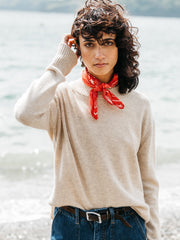Women Wool Ribbed Knit Jumper in Oatmeal - Cavan