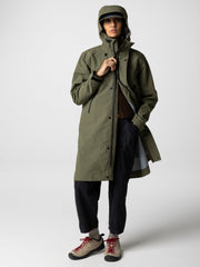 Women Recycled Longline Waterproof Jacket in Olive - Stormbird