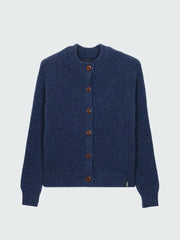 Women Wool Crew Neck Cardigan in Navy - Mora