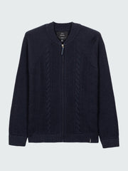 Men Wool Knit Cardigan in Navy - Polperro