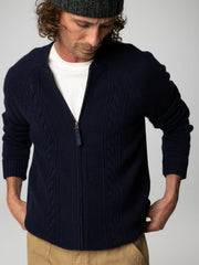 Men Wool Knit Cardigan in Navy - Polperro