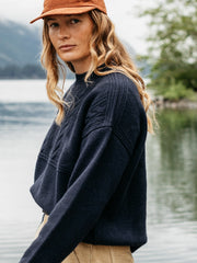 Women Wool Knit Jumper in Navy - Polperro