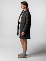 Women Recycled Quilted Coat in Raven Black - Lapwing