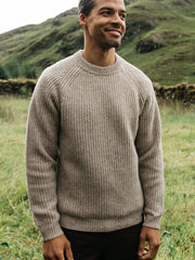 Men Wool Knit Jumper in Oatmeal - Mora