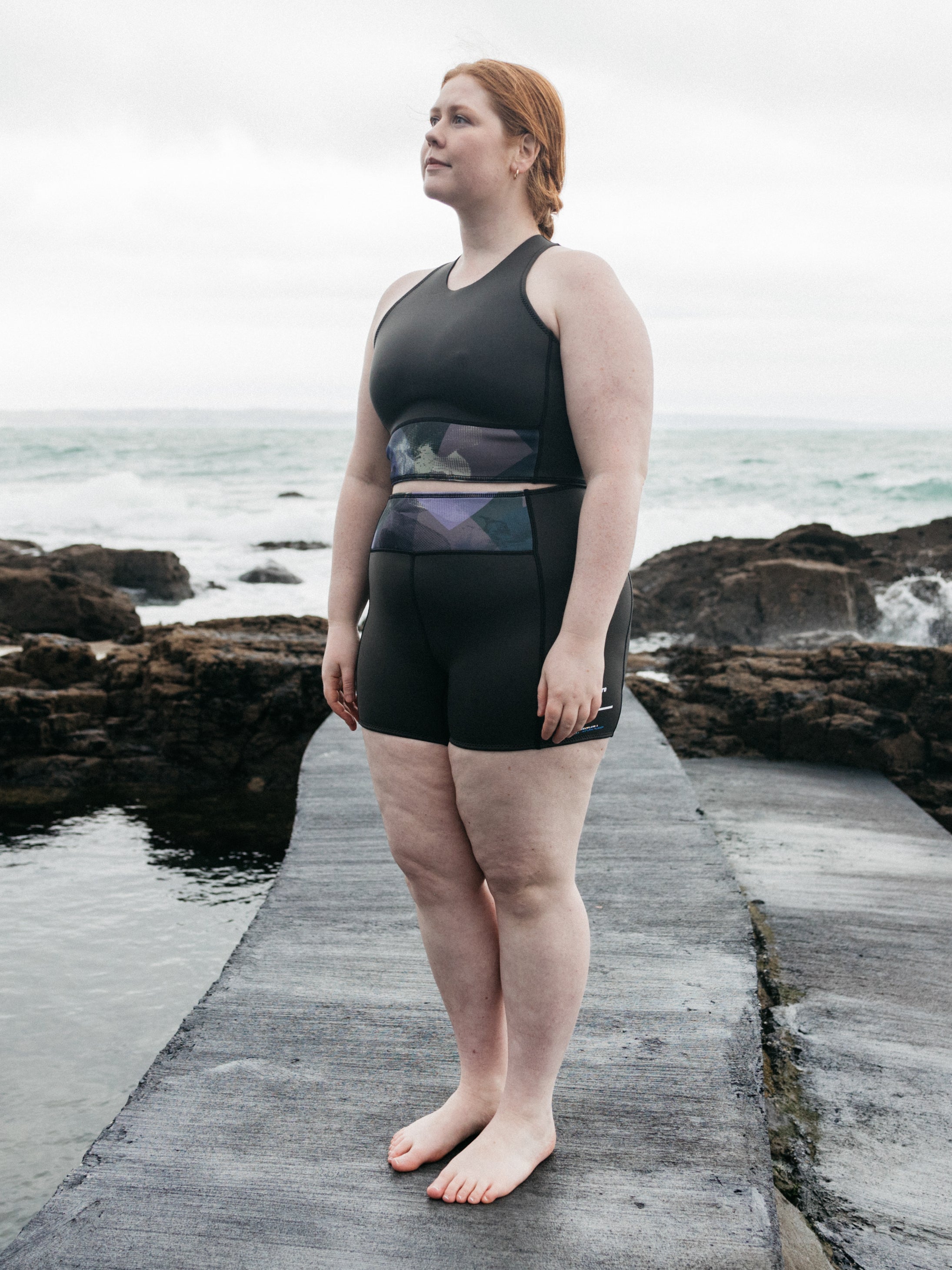 Women Natural Rubber Bikini Top in Raven Lofi Print - Kaia