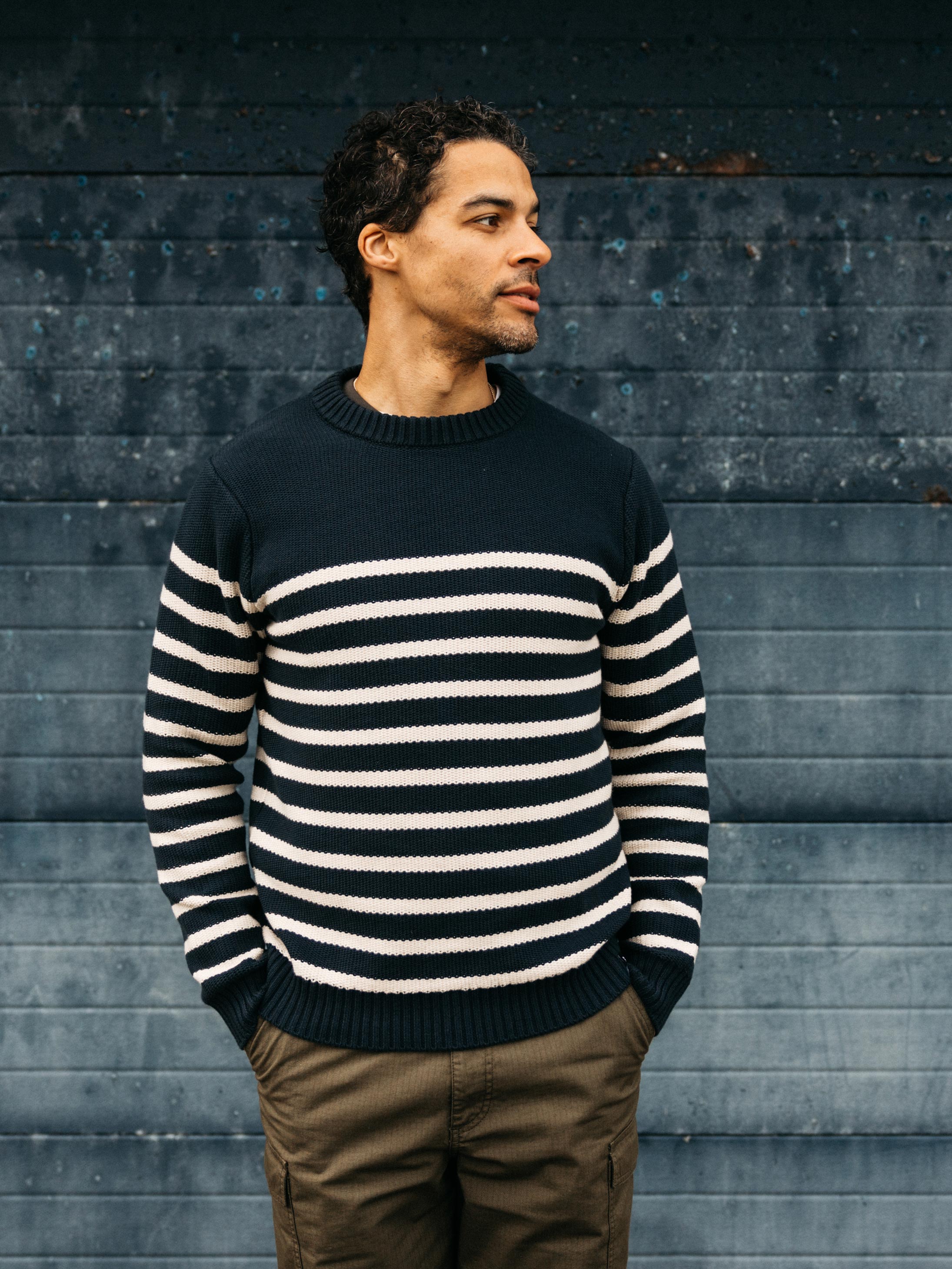 Men Wool Striped Jumper in Multi Stripe - Ledden