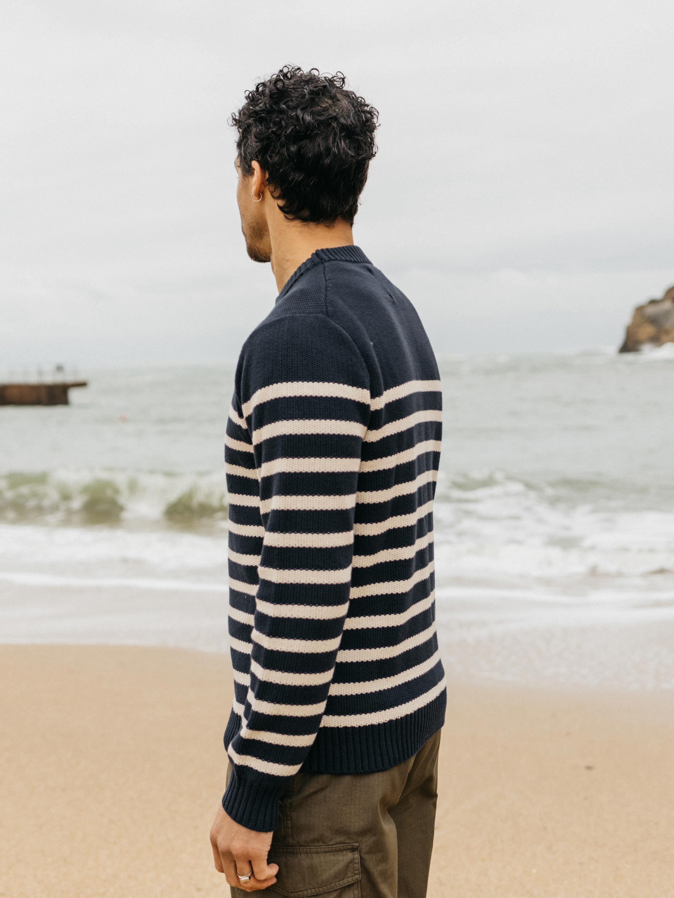 Men Wool Striped Jumper in Multi Stripe - Ledden