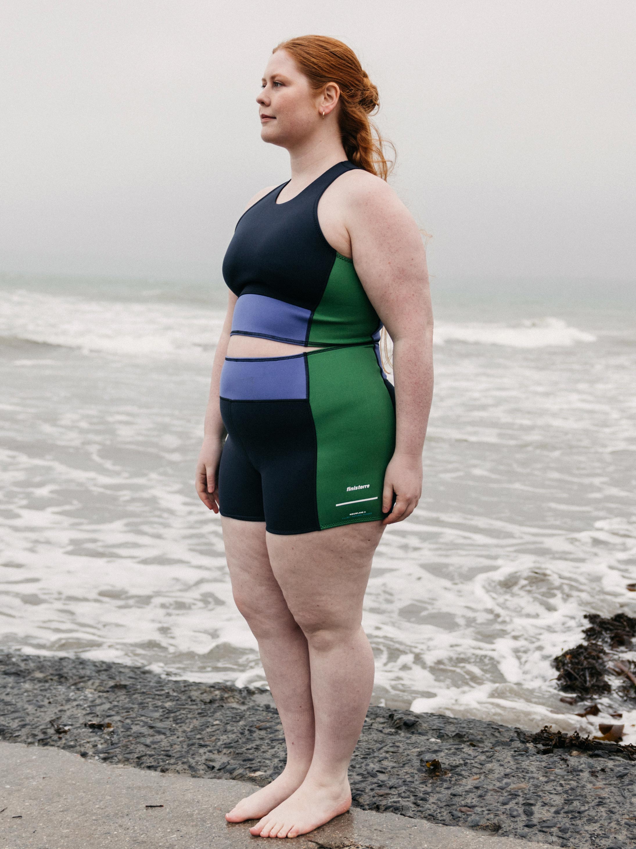 Women Natural Rubber Yulex Bikini Top in Navy/Lake/Green - Kaia