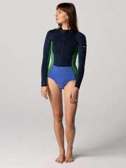 Women Natural Rubber Yulex Long Sleeve Swimsuit in Navy/Lake/Green - Kaia