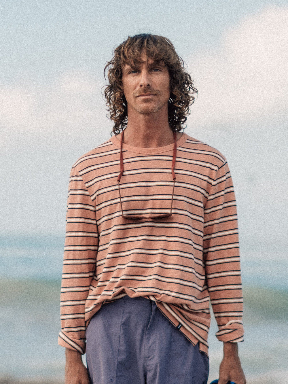 Men Organic Cotton T-Shirt in Clay Stripe - Channel