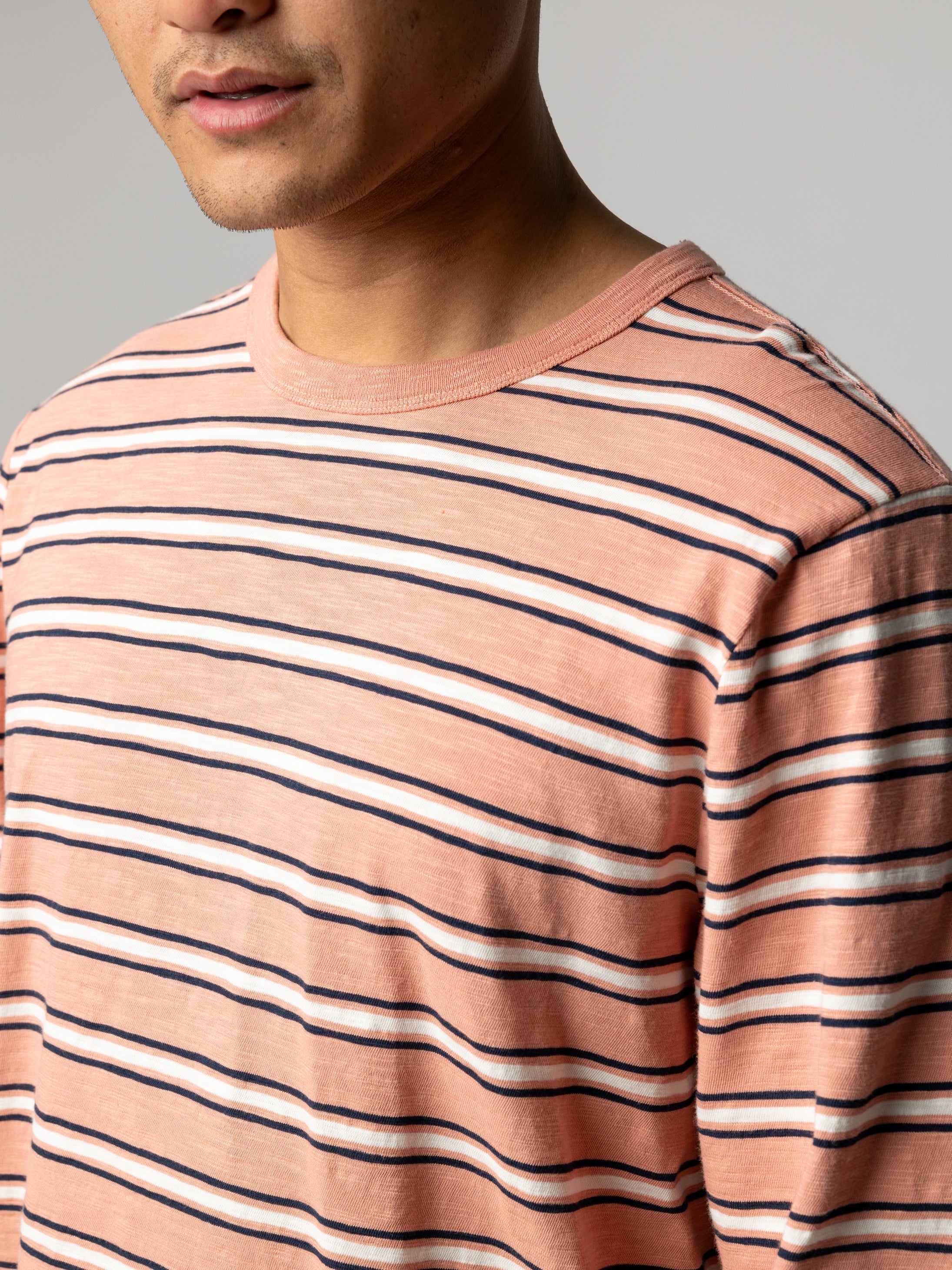 Men Organic Cotton T-Shirt in Clay Stripe - Channel
