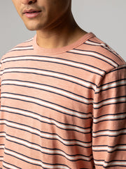 Men Organic Cotton T-Shirt in Clay Stripe - Channel