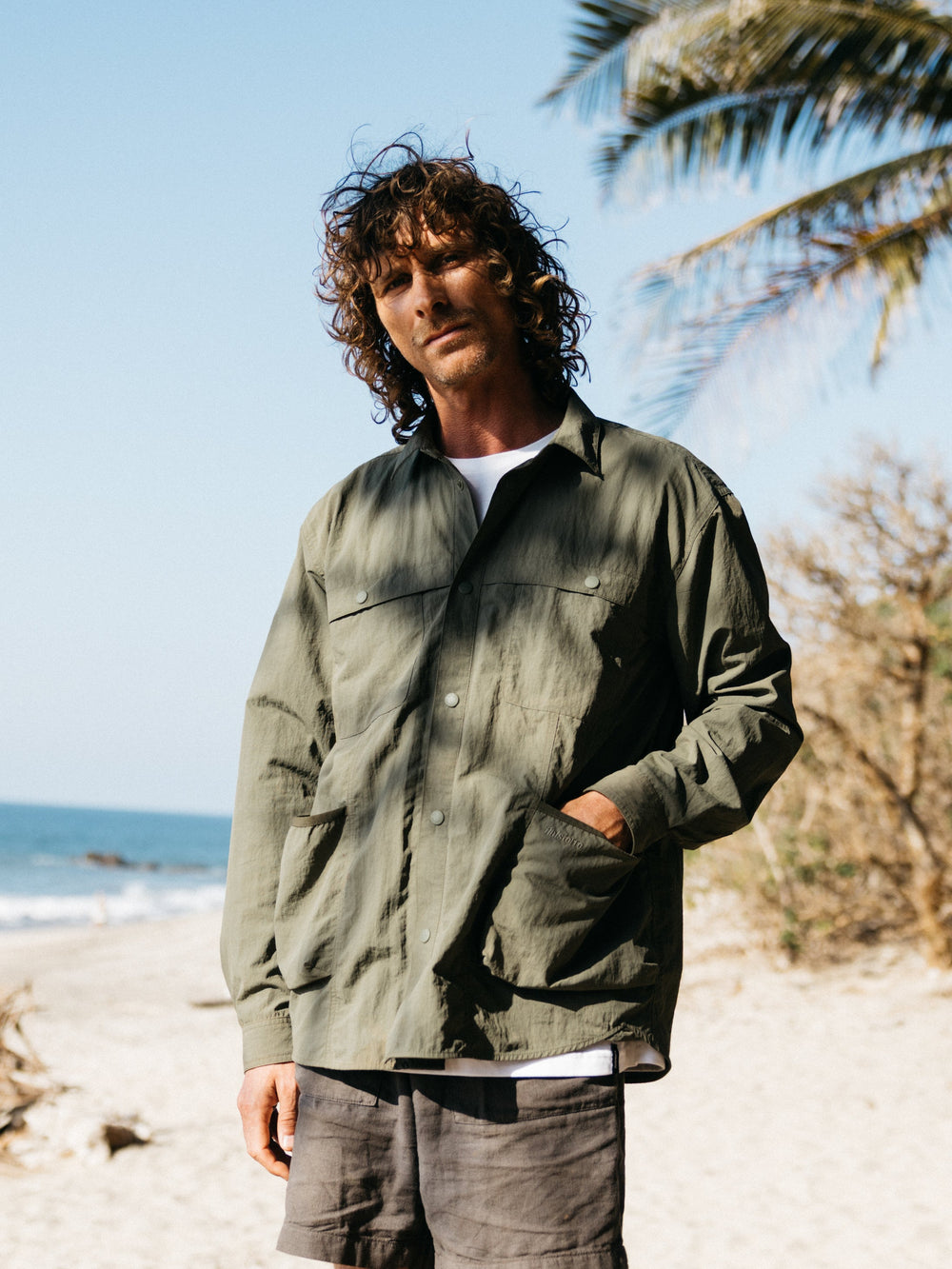 Men Recycled Long Sleeve Shirt in Olive - Wander