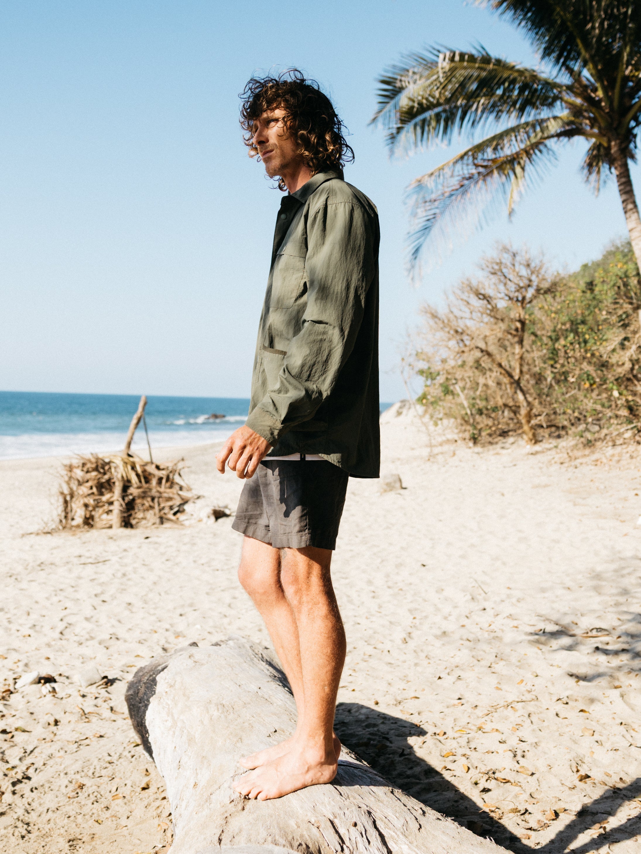 Men Recycled Long Sleeve Shirt in Olive - Wander