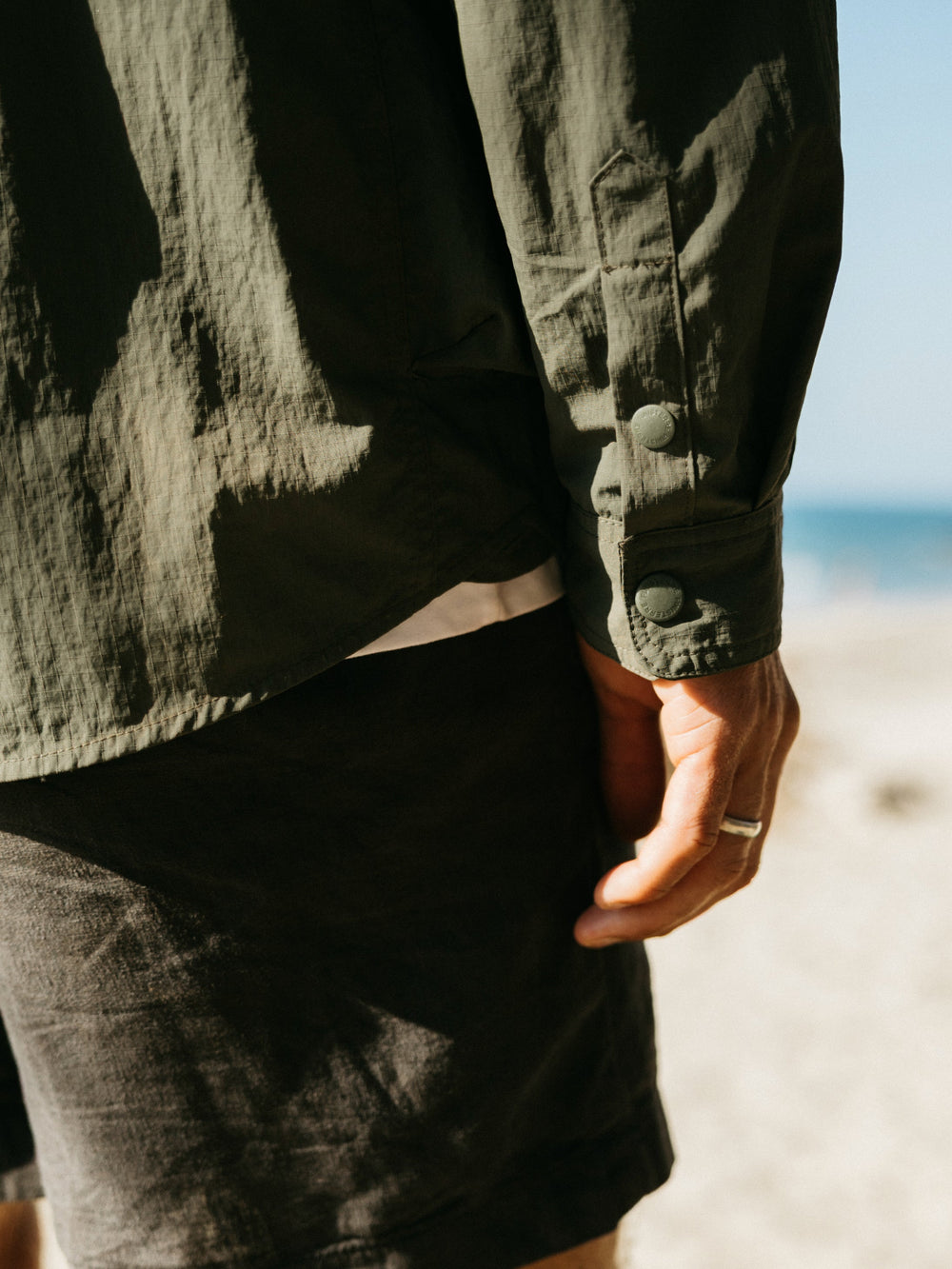Men Recycled Long Sleeve Shirt in Olive - Wander