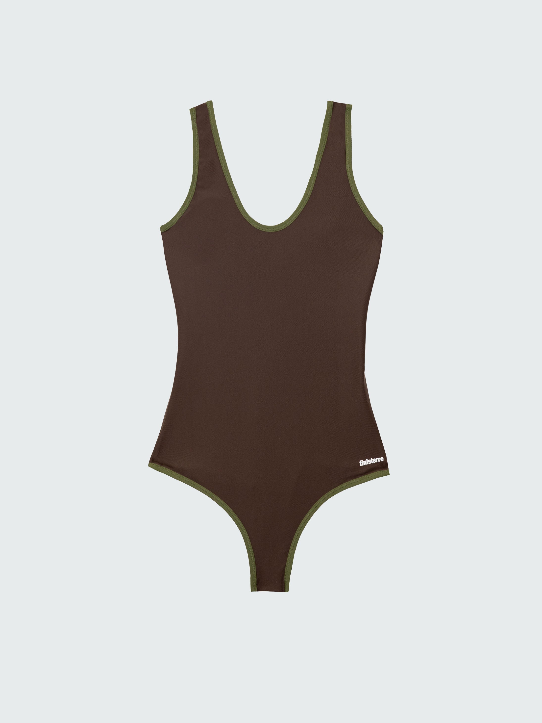 Women Recycled Scoop Swimsuit Top in Brown Print -Ailla