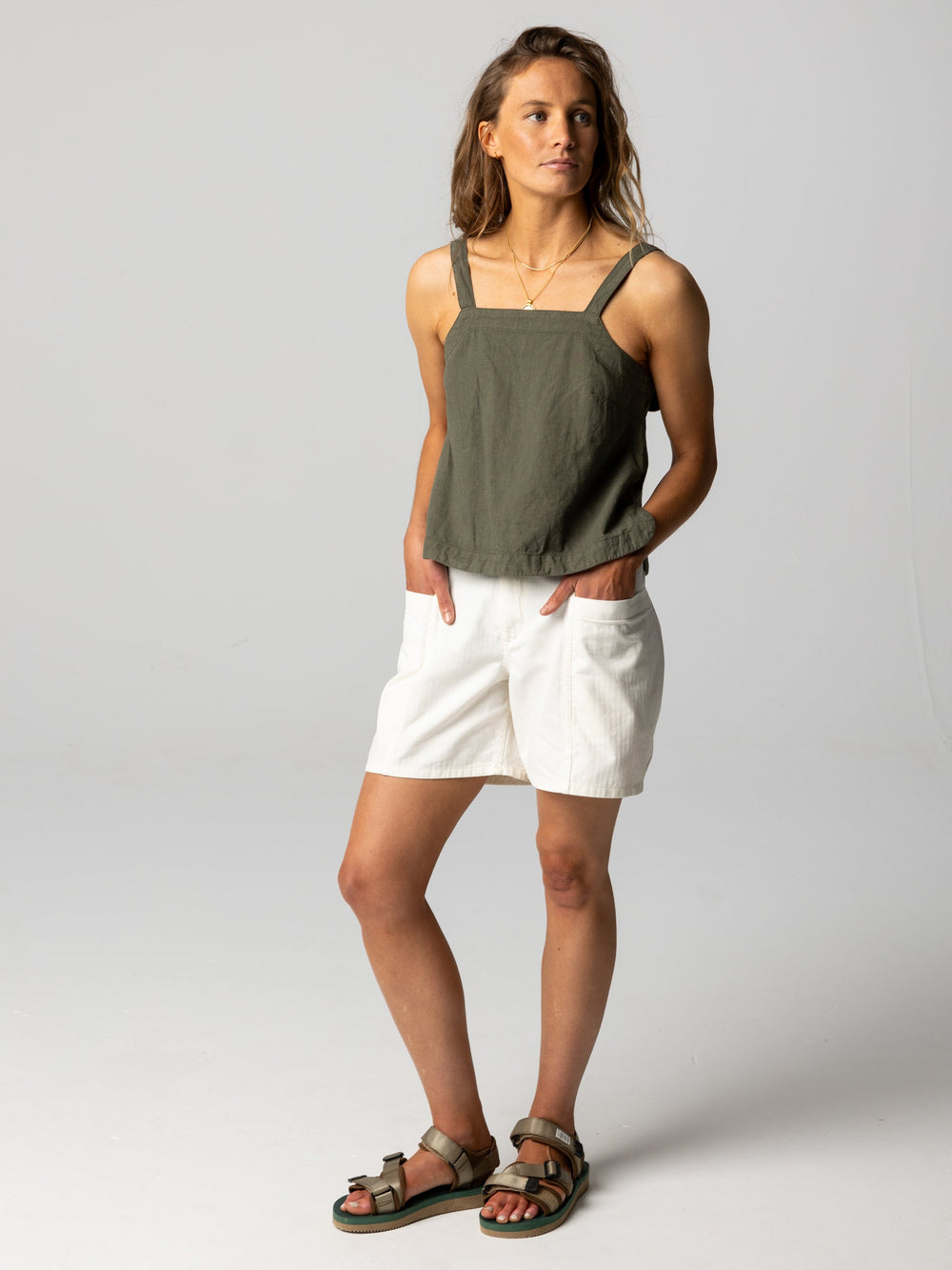 Women Hemp Cami Top in Olive - Morva