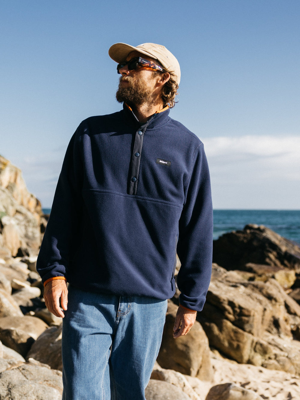 Men Recycled 1/4 Fleece in Deep Blue - Axiom