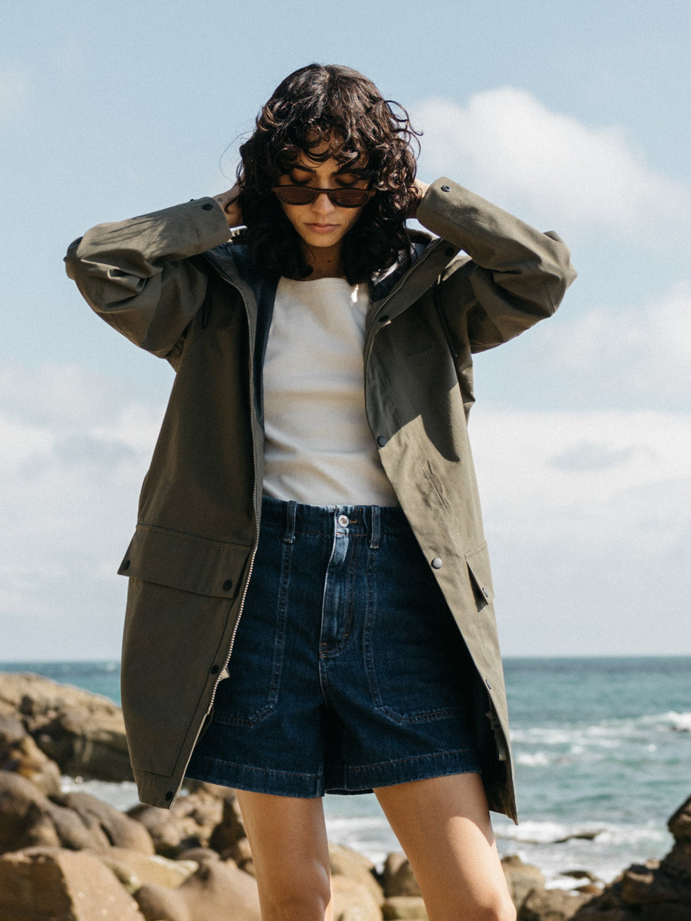 Women Organic Cotton Waterproof Jacket in Olive - Litus