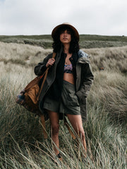 Women Organic Cotton Waterproof Jacket in Olive - Litus