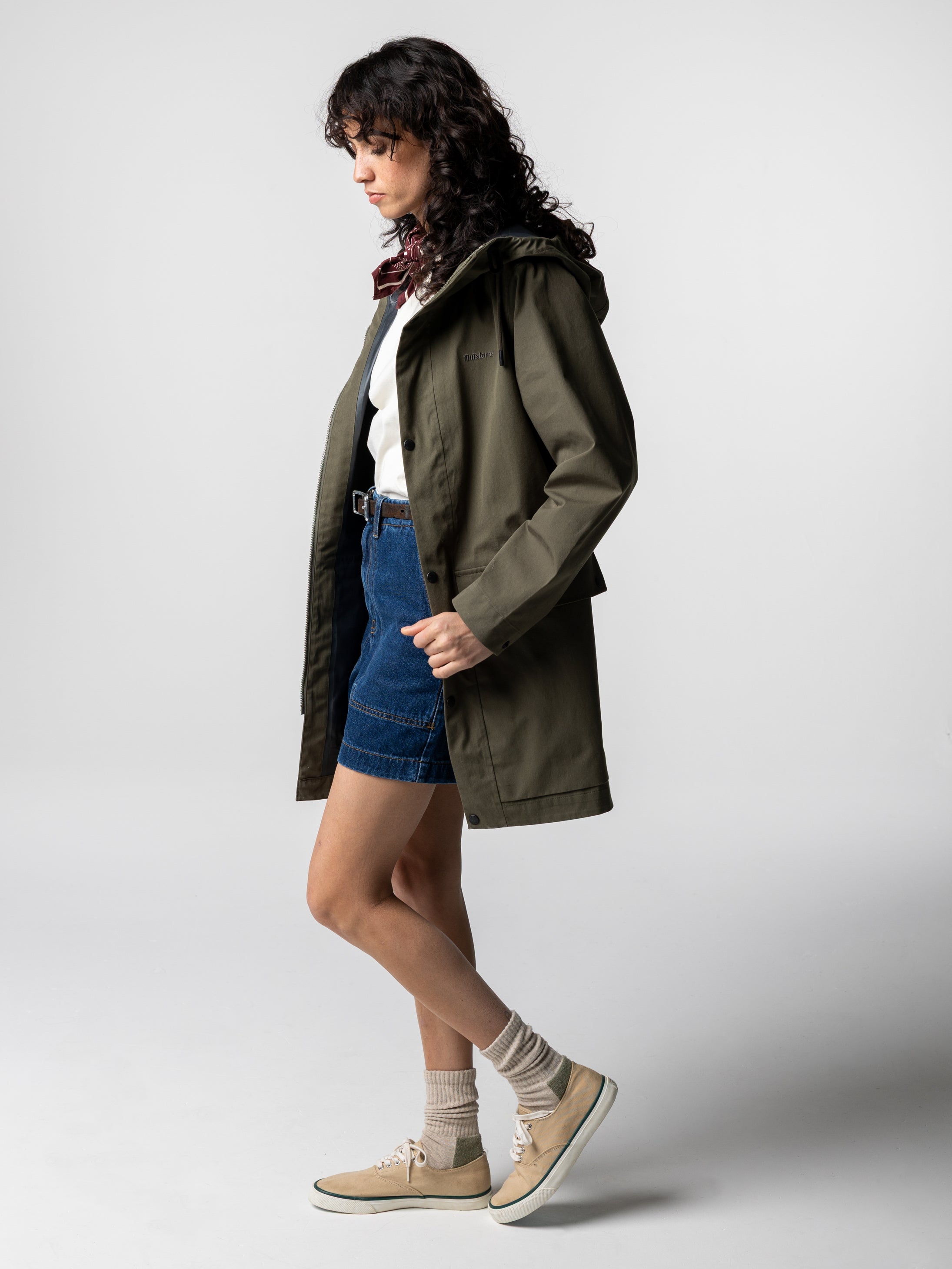 Women Organic Cotton Waterproof Jacket in Olive - Litus