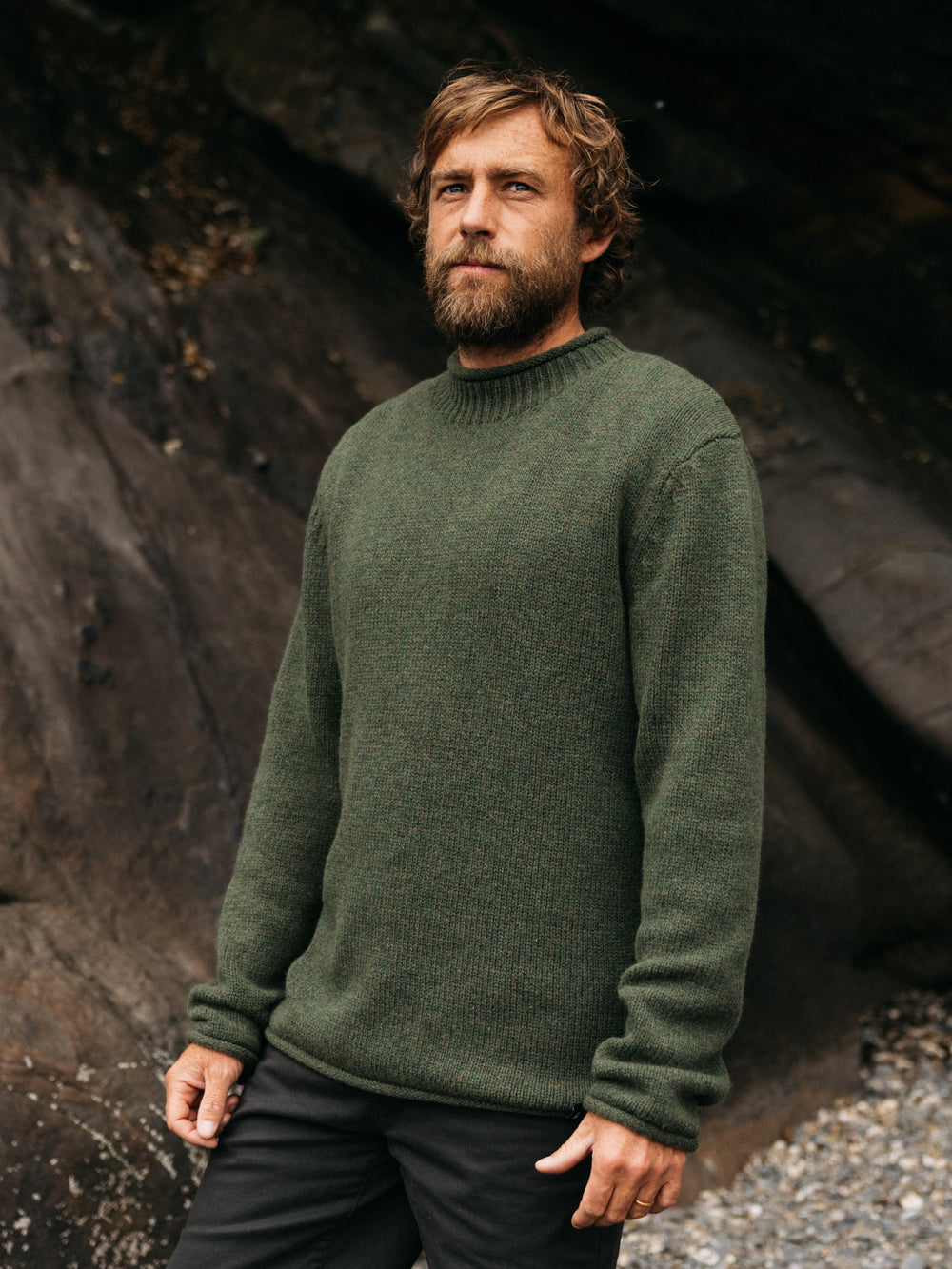Men Wool Taran Jumper in Olive