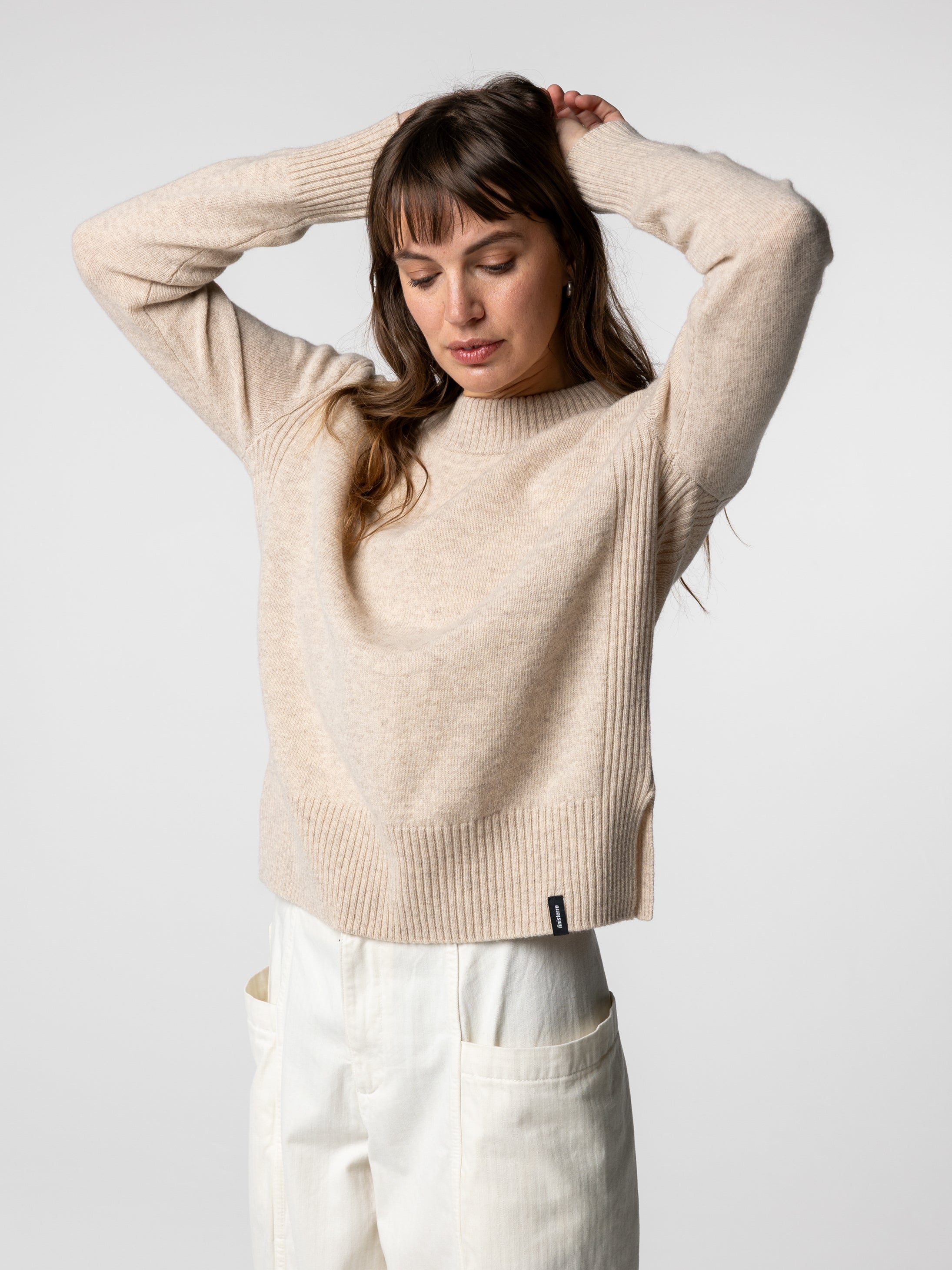 Women Wool Ribbed Knit Jumper in Oatmeal - Cavan