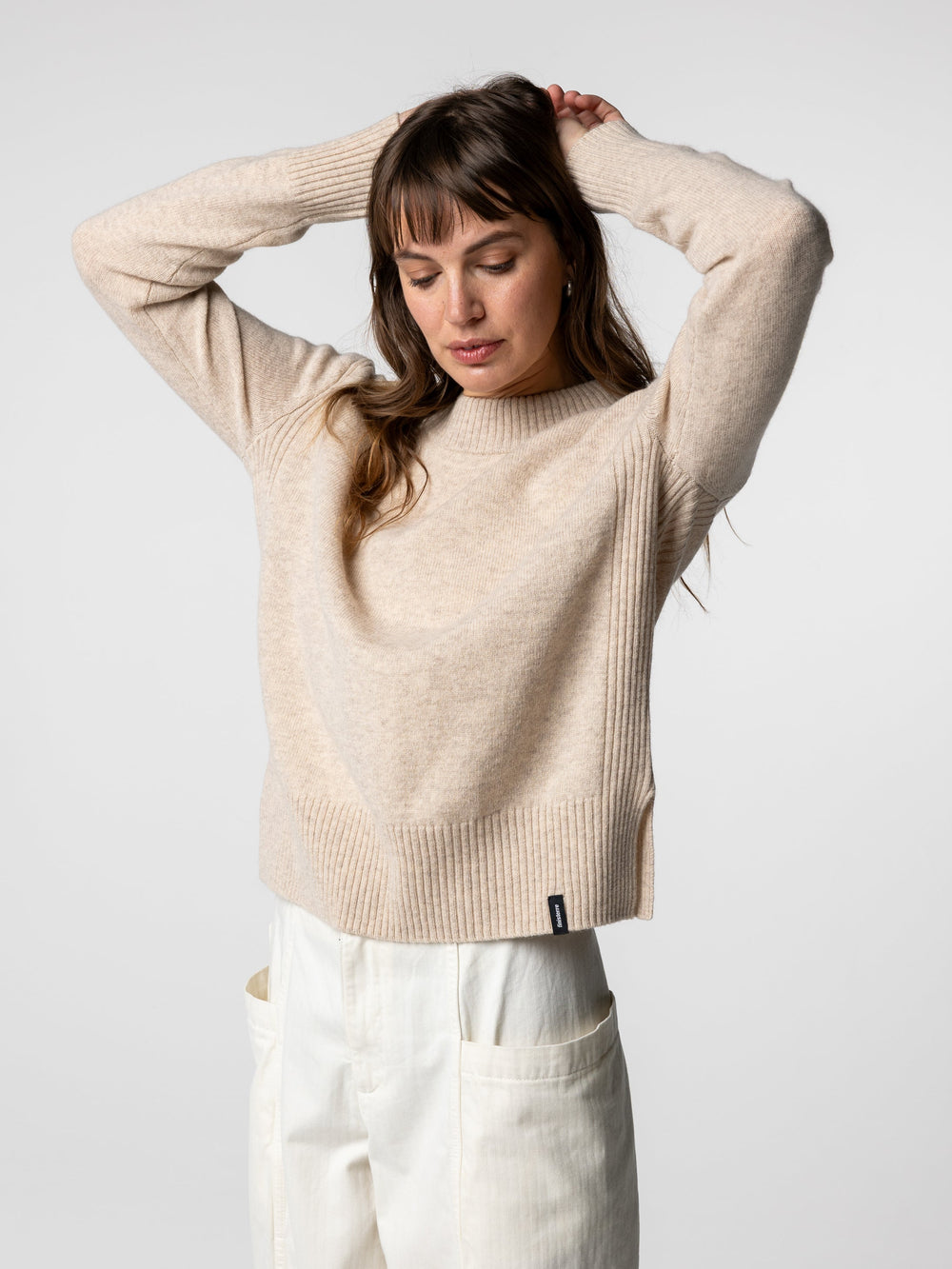 Women Wool Ribbed Knit Jumper in Oatmeal - Cavan