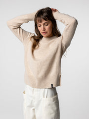 Women Wool Ribbed Knit Jumper in Oatmeal - Cavan