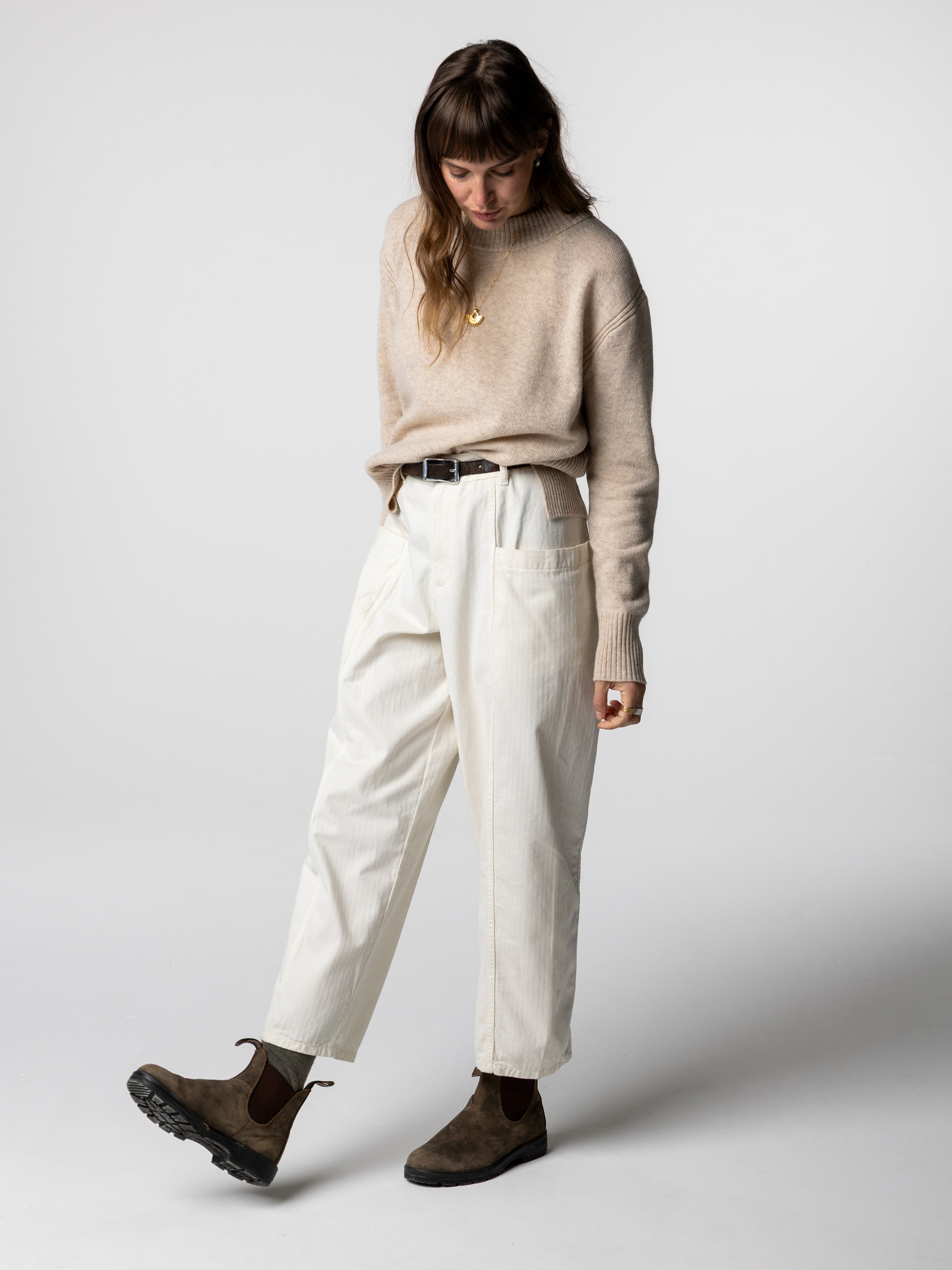 Women Wool Ribbed Knit Jumper in Oatmeal - Cavan