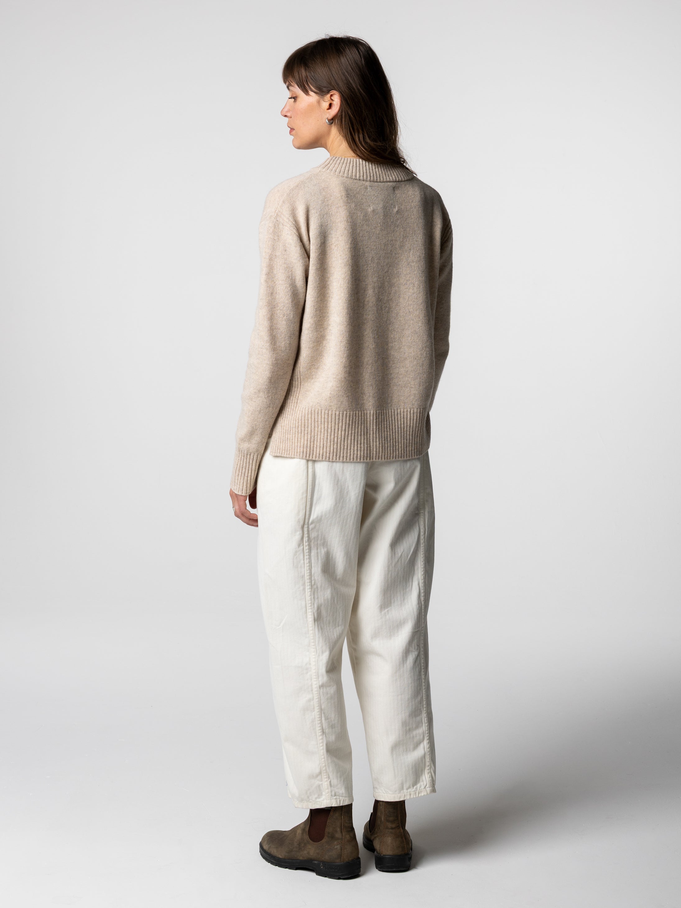 Women Wool Ribbed Knit Jumper in Oatmeal - Cavan