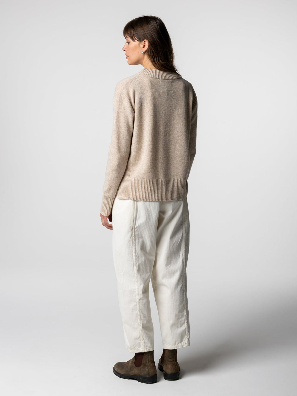 Women Wool Ribbed Knit Jumper in Oatmeal - Cavan