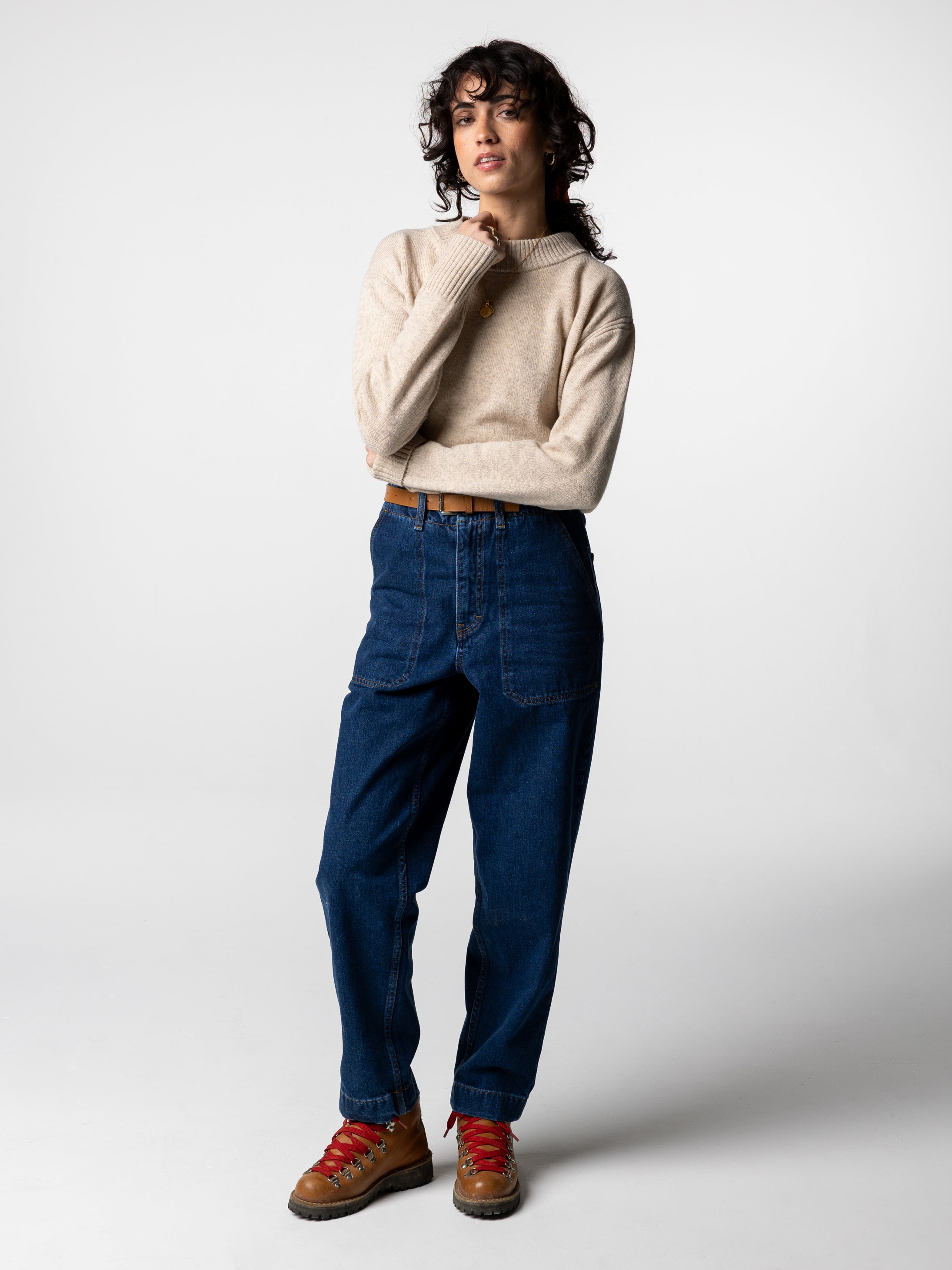 Women Wool Ribbed Knit Jumper in Oatmeal - Cavan