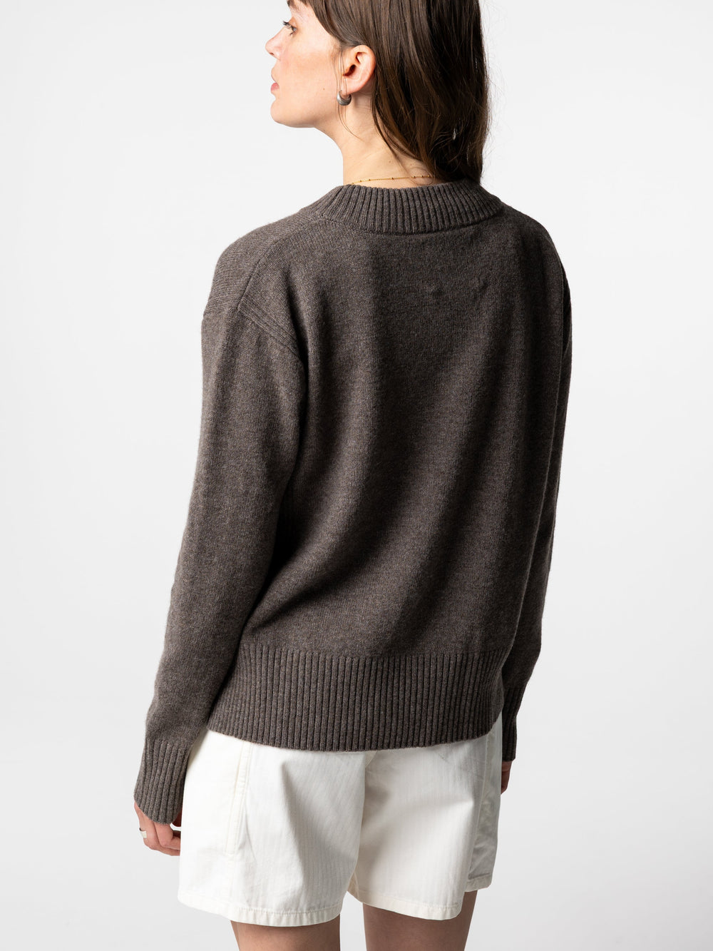 Women Wool Ribbed Knit Jumper in Brown - Cavan