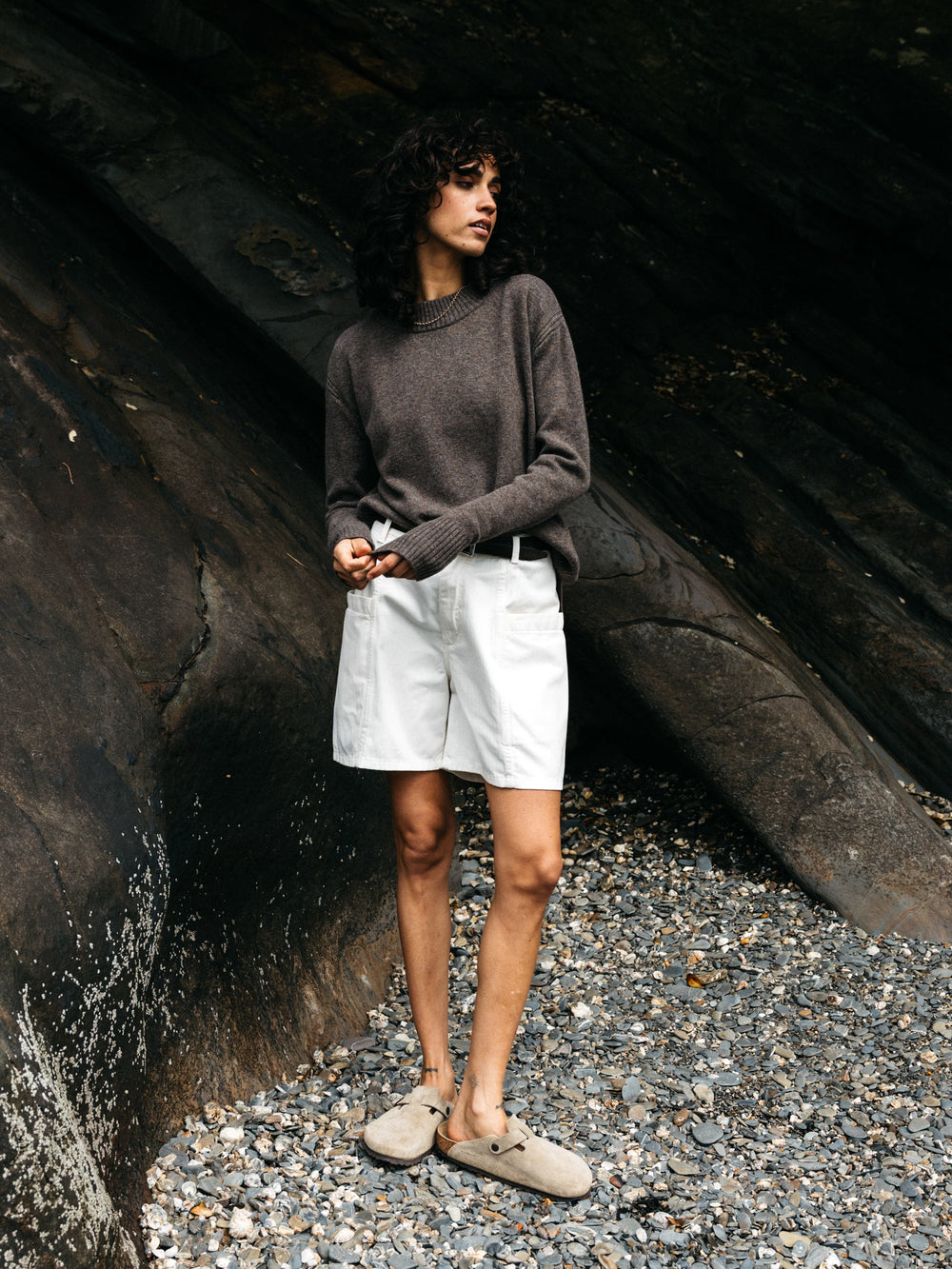Women Wool Ribbed Knit Jumper in Brown - Cavan