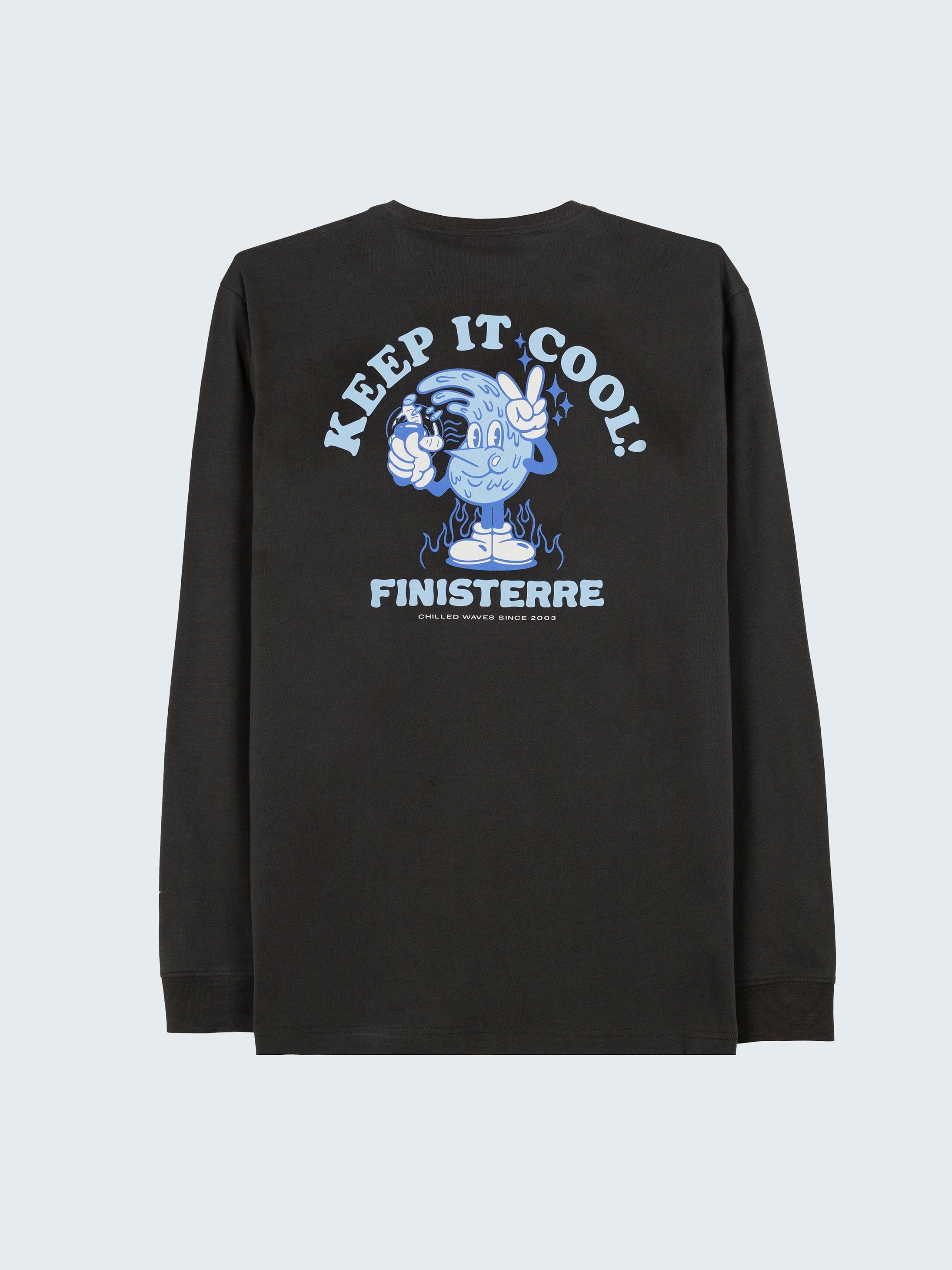 Men Organic Cotton Long Sleeve T-Shirt in Raven - Heat Wavy