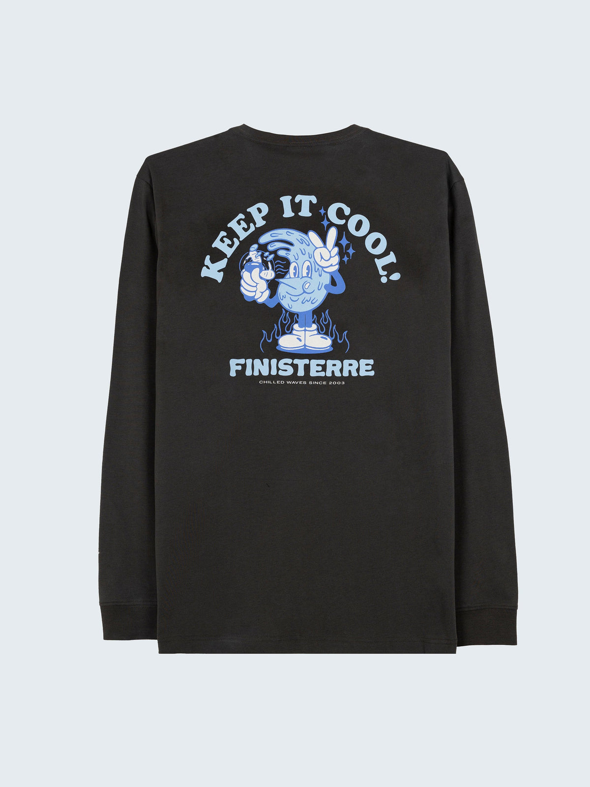 Men Organic Cotton Long Sleeve T-Shirt in Raven - Heat Wavy