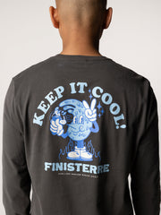 Men Organic Cotton Long Sleeve T-Shirt in Raven - Heat Wavy