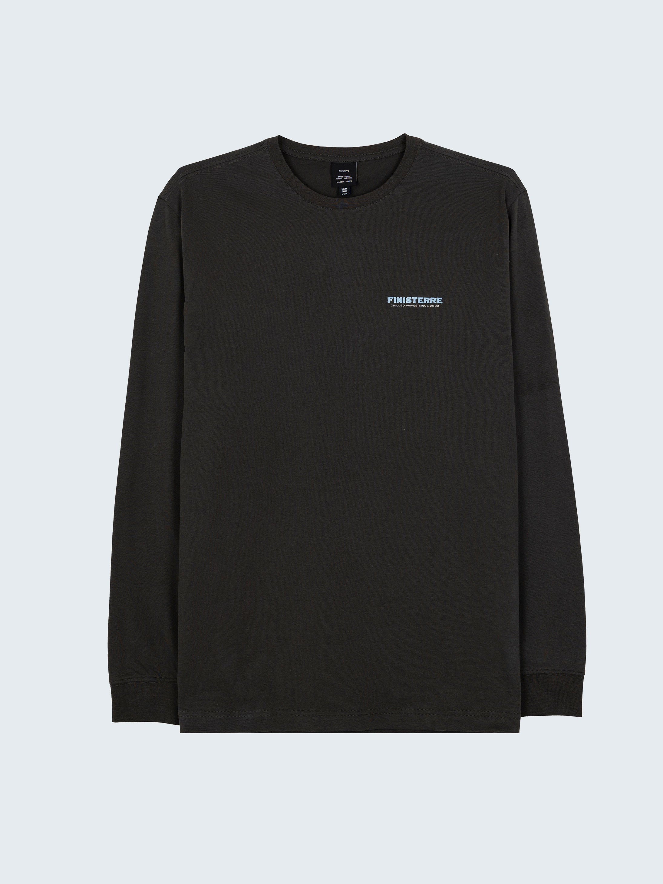 Men Organic Cotton Long Sleeve T-Shirt in Raven - Heat Wavy
