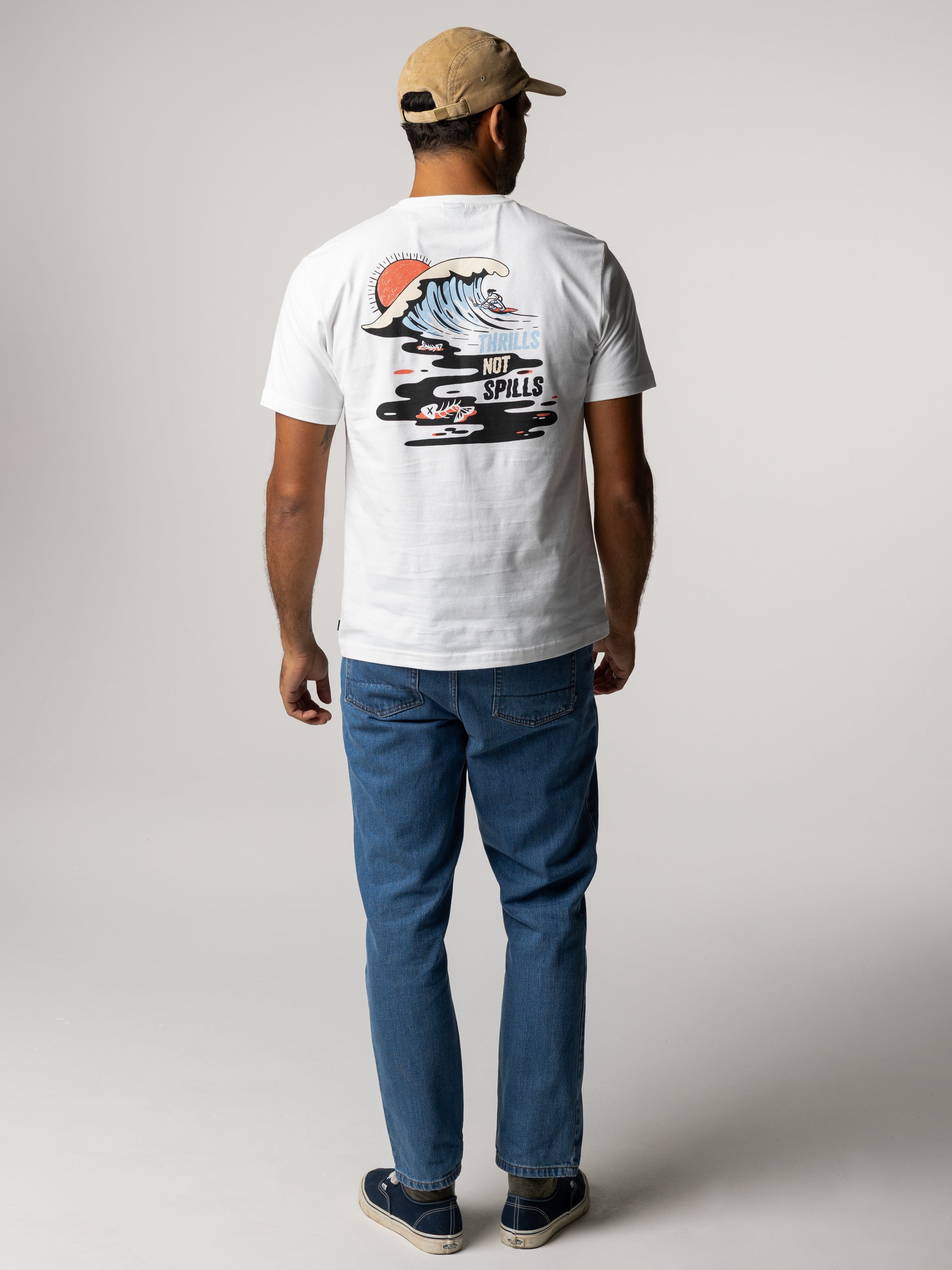 Men Organic Cotton T-Shirt in White - Thrills Not Spills