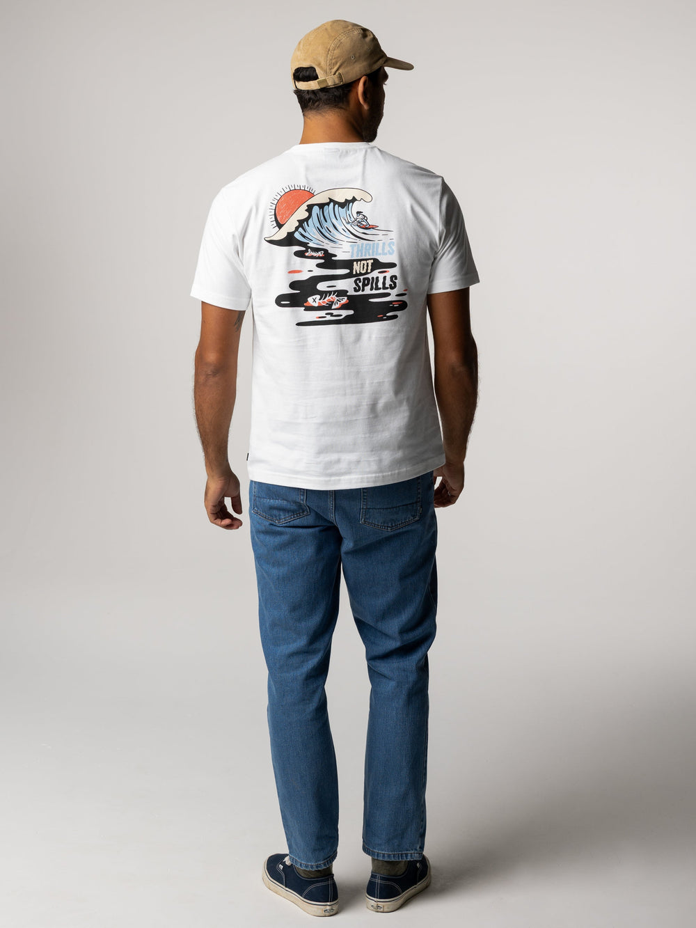 Men Organic Cotton T-Shirt in White - Thrills Not Spills