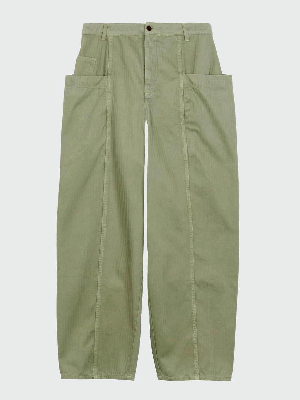Women Organic Cotton Barrel Trouser in Bayleaf Green - Croft