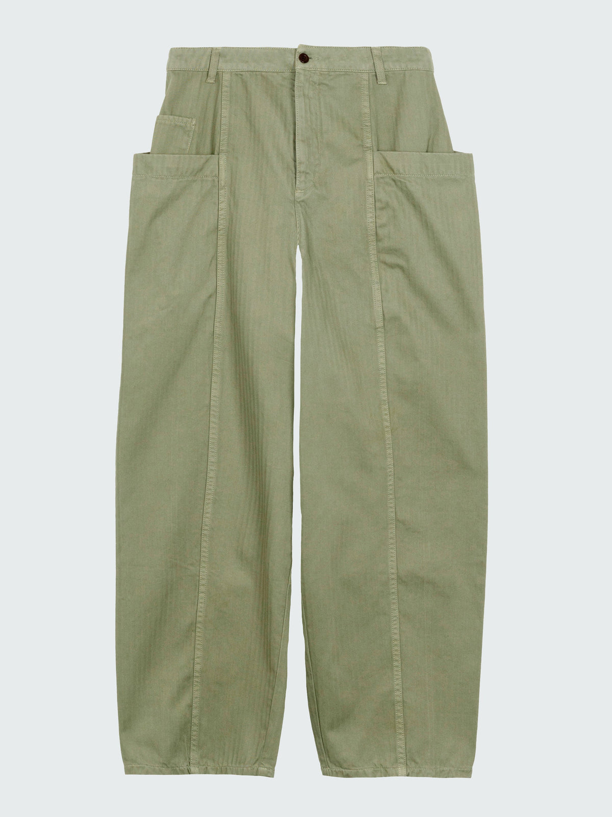 Women Organic Cotton Barrel Trouser in Bayleaf Green - Croft