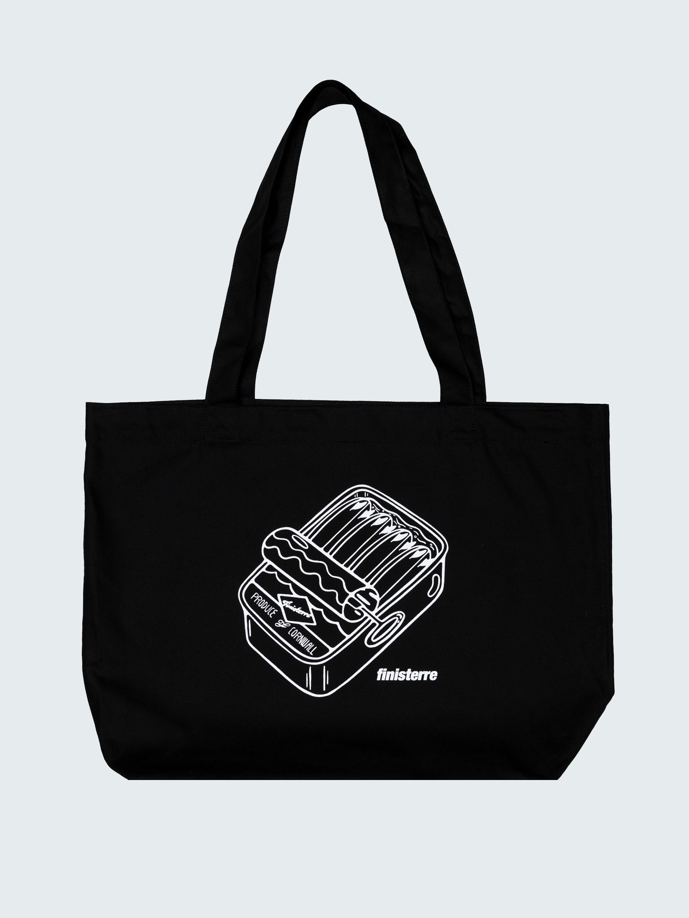 Men/Women Organic Cotton Tote Bag in Black - Sardines