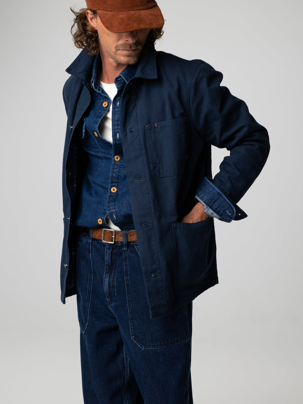 Men Organic Cotton Lined Jacket in Navy - Basset