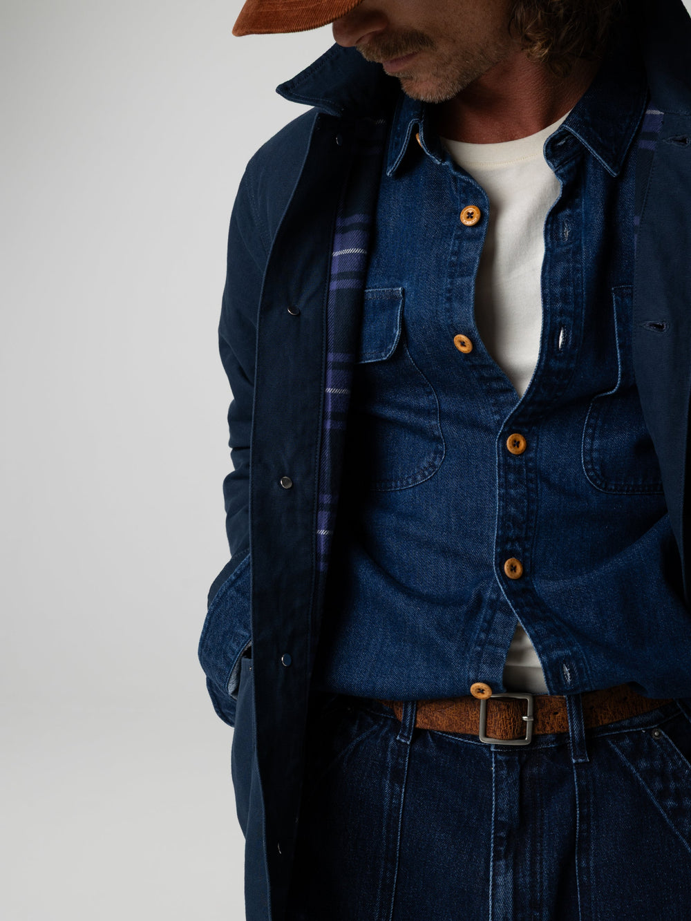 Men Organic Cotton Lined Jacket in Navy - Basset